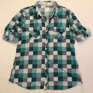 Buffalo check button up blouse